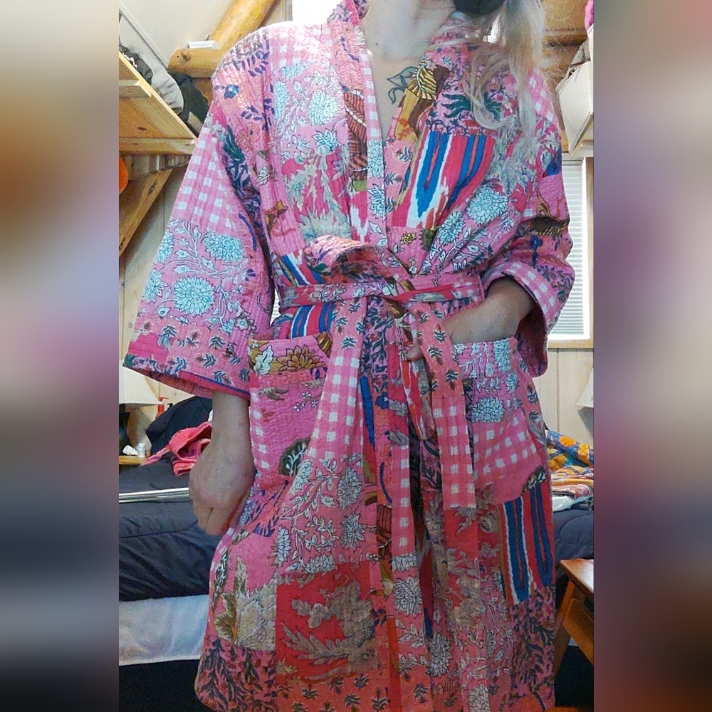 Floral Pink Quilted Kimono Robe